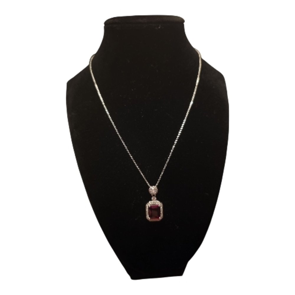 NWOT Elegant White Gold Necklace with Red Gemstone Pendant - Picture 3 of 3